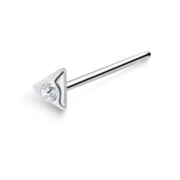 Triangle with Stone Silver Straight Nose Stud NSKA-553